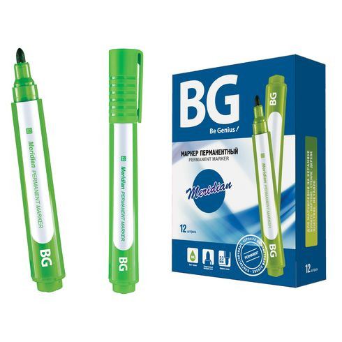 Маркер перманентный 2.0-3.0 мм "MERIDIAN", зеленый, картонная коробка, 12/144/576  шт упак (BG)