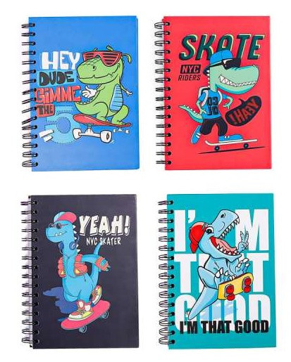 Блокнот на евроспирали SKATEBOARDING 18*25см, 80 л., внутренний блок в линейку, плотность бумаги 70г/м2, 4 дизайна в ассортименте,  в термоусадочной плёнке