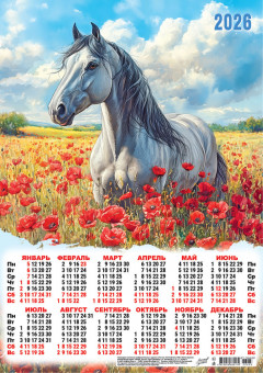 Календарь-плакат А3 2026г "Портрет в маках" (акварель), ПМ-26-063