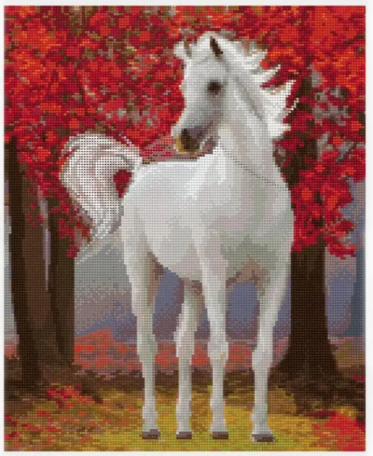 Алмазная мозаика 40*50 на подрамнике "Белый конь", полная выкладка, ALM013