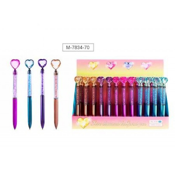 Ручка шариковая с поворотным механизмом LOVE DIAMOND 1, СИНЯЯ, пулевидный пиш.узел 0,7 мм, корпус металлический, сменный стержень 68 мм, картонный дисплей Ручка шариковая с поворотным механизмом LOVE DIAMOND 1, СИНЯЯ, пулевидный пиш.узел 0,7 мм, корпус металлический, сменный стержень 68 мм, картонный дисплей