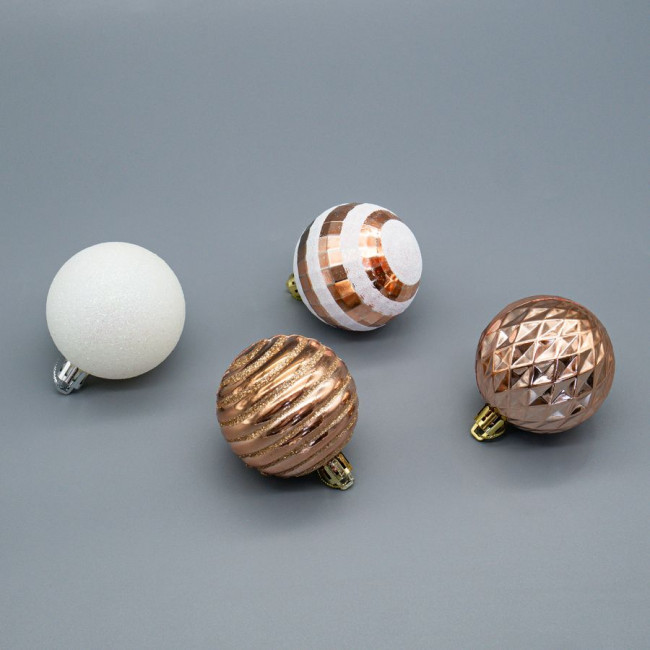 Елочное украшение шар белый-розовое золото 6см, глиттер, ребристый, 16 шт, Микрос/ч49615