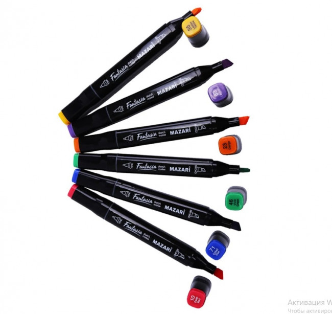 Набор маркеров для скетчинга двусторонние FANTASIA, 6цв., Main colors (основные цвета), пулевид./клиновид. наконечники, пиш.узлы 3.0-6.2мм, ПВХ- упаковка Набор маркеров для скетчинга двусторонние FANTASIA, 6цв., Main colors (основные цвета), пулевид./клиновид. наконечники, пиш.узлы 3.0-6.2мм, ПВХ- упаковка