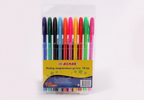 Набор шариковых ручек 10 цв AR-2296-10, корпус в полоску, Asmar (12) Набор шариковых ручек 10 цв AR-2296-10, корпус в полоску, Asmar (12)