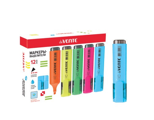 Маркер-выделитель 1-5 мм плоский корпус, скошенный наконечник, голубой, deVENTE/5045006