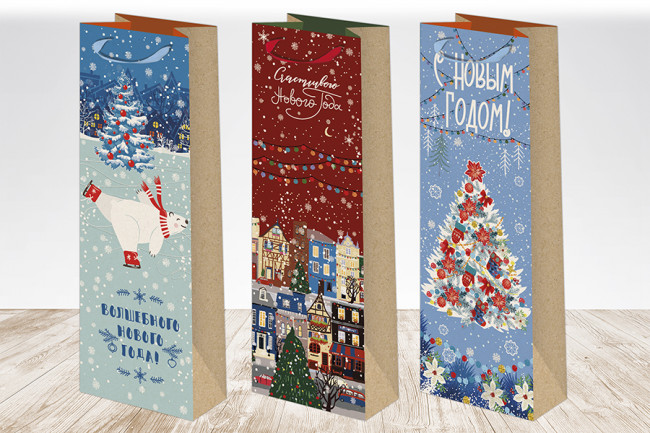 Пакет НГ 12х36см подарочный, крафт, под бутылку, Микрос/Ч45270 (12)