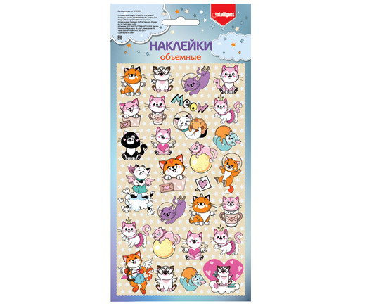 Наклейки   CM-8001 "Крылатые котики" объемные ПВХ, 21*10 см, 27шт на листе (20/2000)