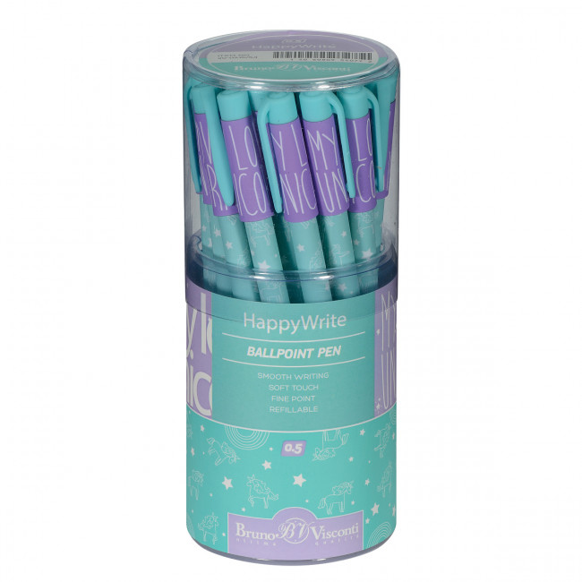 Ручка шариковая 0,5мм синяя "HappyClick. Зефирные животные. Единорог и радуга", BV/20-0215/54 (24)