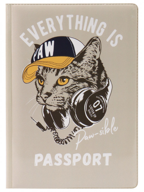 Обложка на паспорт  "Кот в кепке" (ПВХ) ОП-7141