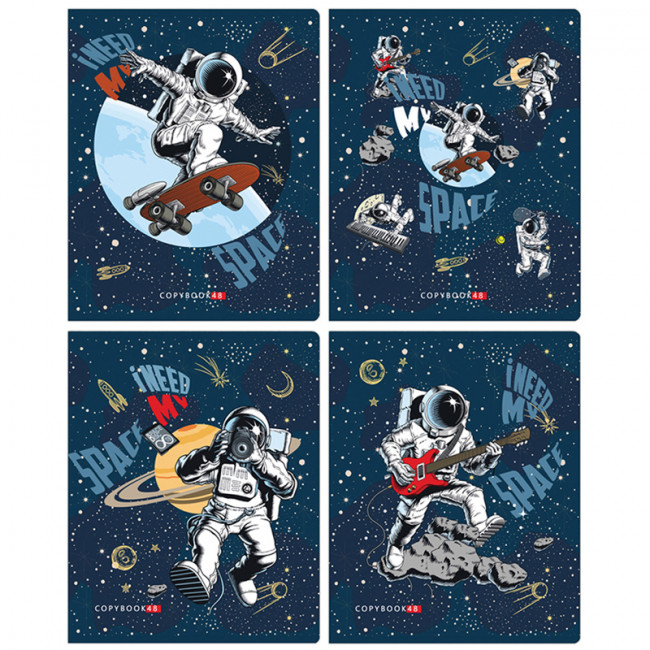 Тетрадь А5 48л клетка "Космонавт" скрепка, BG/Т5ск48 10395 (4/12)