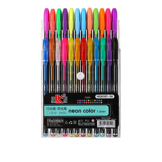 Набор гелевых ручек, 1,0мм 24цв ароматизированные, с блестками, неоновые, ZUIXUA, HG6107-24