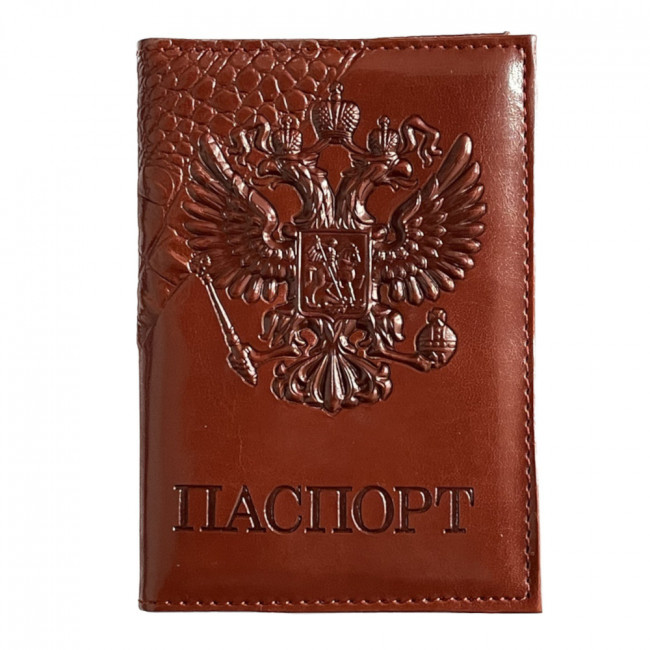 Обложка на паспорт WENZER OFFiCE, гладкий + кайман паспорт из кож.зам, орел 3Д гл, рыжий
