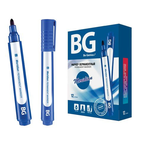 Маркер перманентный 2.0-3.0 мм "MERIDIAN", синий, картонная коробка, 12/144/576  шт упак (BG)