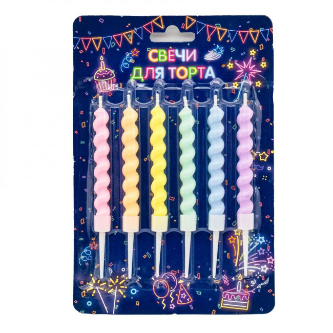 Свеча-цифра 7см с держателями "Спираль Макаронс", 6шт, Микрос/Ч53127 (30)