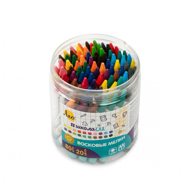 Восковые мелки 20цв 80 мелков "Учись", Лео/LCS-80