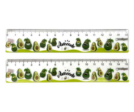 Линейка 15 см. пластиковая INTELLIGENT CM-3013 "Авокадо" с рисунком (12/60/2550)