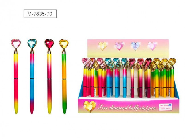 Ручка шариковая с поворотным механизмом LOVE DIAMOND 2, СИНЯЯ, пулевидный пиш.узел 0,7 мм, корпус металлический, сменный стержень 68 мм, картонный дисплей