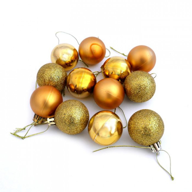 Елочное украшение шар золотой 4см, глиттер, глянец, матовый, 12 шт, Микрос/ч10403