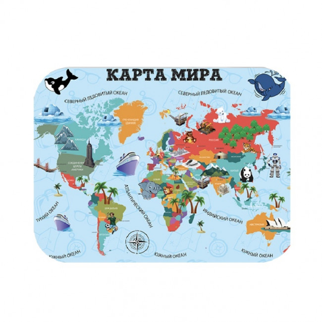 Настольное покрытие для лепки, пластик 430/320 "Карта мира", Пчёлка/НПД-2 (50)