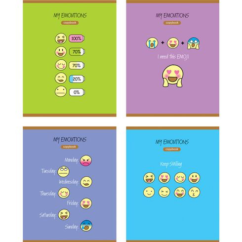 Тетрадь ученическая 48 л. в клетку "Мои эмоции" (ассорти) матовая ламинация Тетрадь ученическая 48 л. в клетку "Мои эмоции" (ассорти) матовая ламинация