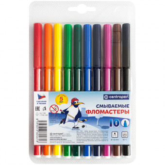 Фломастеры Centropen "Пингвины", 10цв., смываемые, блистер (6)