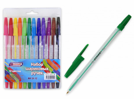 Набор шариковых ручек 12 цв AR-51-12 прозрачный корпус, Asmar (12)