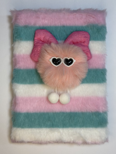 Блокнот детский А5 80л клетка "Пушистик", меховая обложка с апликацией, MAG-1655