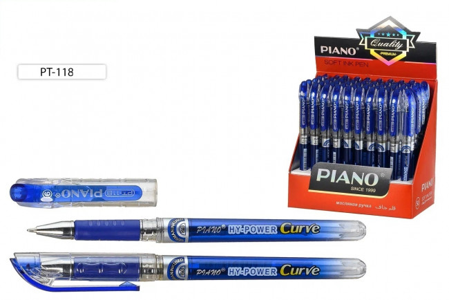 Ручка шариковая 0,5мм синяя "Piano HY-POWER Curve", на масляной основе, полупрозрачный корпус, PIANO/PT-118 (50)