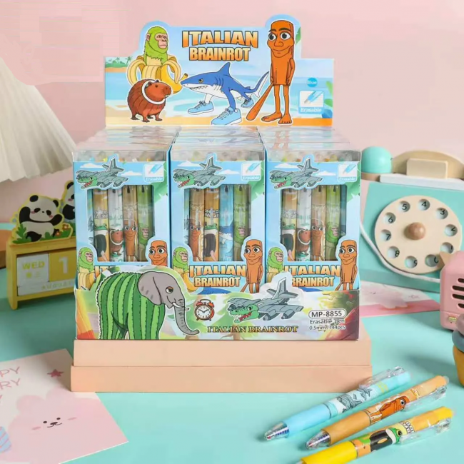 Ручка автоматическая гелевая синяя 0,5мм Магистр "Italian Brainrot", со стираемыми чернилами, MP-8855