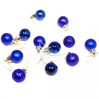 Елочное украшение 2,5 см "Шар" синий, с глиттером, глянец, матовый,12 шт, Микрос/ч10386