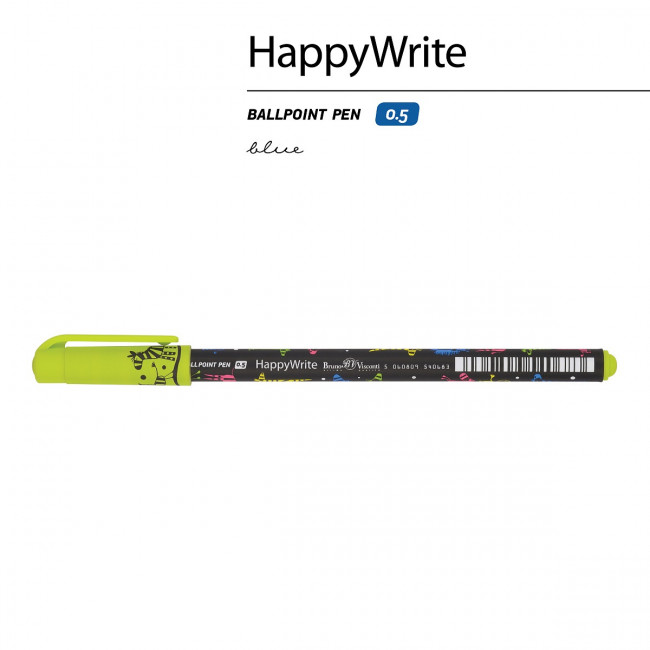 Ручка шариковая 0,5мм синяя "HappyClick. Разноцветные зебры", BV/20-0215/39 (24)