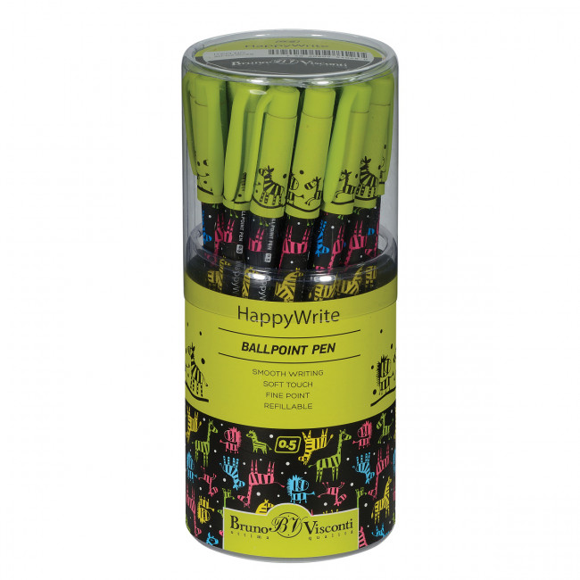 Ручка шариковая 0,5мм синяя "HappyClick. Разноцветные зебры", BV/20-0215/39 (24)