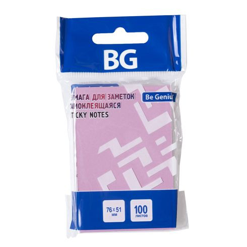 Бумага для заметок, 7,6*5,1 см, 100 л., самоклеящаяся, розовая ПАСТЕЛЬ BG