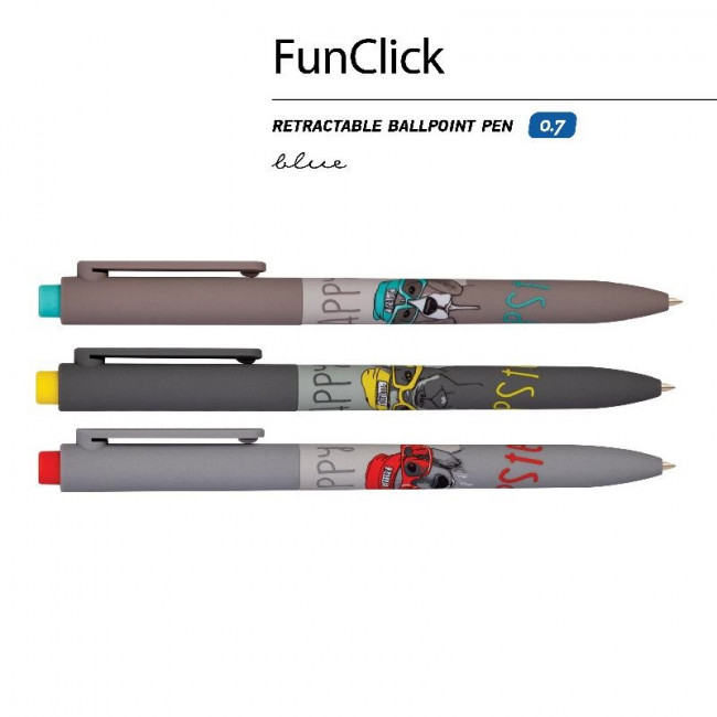 Ручка автоматическая 0,7мм синяя "FunClick. Псы на стиле", BV/20-0297/08 (27)