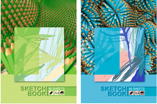 ББ4_7Бц80_лам 3598 Бизнес-блокнот (скетчбук) 80л. А4 "Карандаши" (ассорти) матовая ламинация, тонированный блок (салатовый)