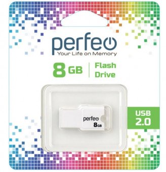 Флеш накопитель (память) USB 2.0, 8GB, цвет белый, Perfeo/PF-M01W008