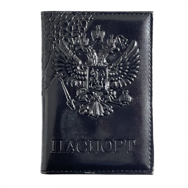 Обложка на паспорт WENZER OFFiCE, гладкий + кайман паспорт из кож.зам, орел 3Д гл, черный