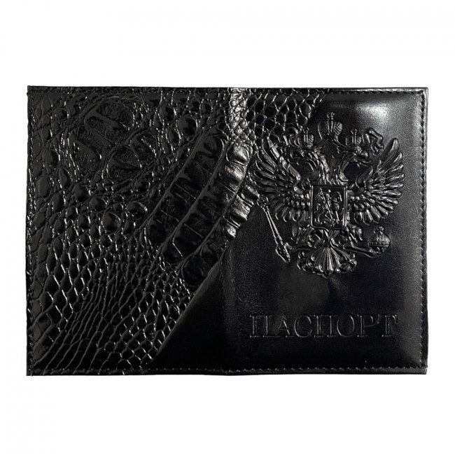 Обложка на паспорт WENZER OFFiCE, гладкий + кайман паспорт из кож.зам, орел 3Д гл, черный