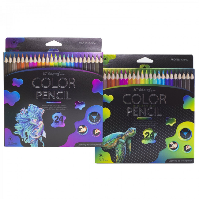 Набор цветных карандашей 24цв., "Неоновые животные" заточенные, трехгранные, европодвес. Yalong/YL221031-24