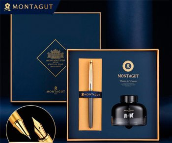 Ручка в футляре TJ-4 Montagut 0.5мм перьевая, Серебро/серая, металлический корпус, поршневая + чернила 30мл, в к/кор M307 (1/10)