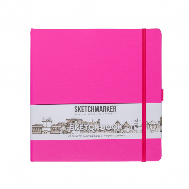 Блокнот для зарисовок 140г/кв.м 20*20см 80л, твердая обложка, фуксия, Sketchmarker/23142325SM