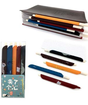 Набор ручек гелевых, 0,5мм CE-33 №QB/T 2625 с тонким стержнем, матовые "Линейка-Закладка", Intelligent (1/5/200)