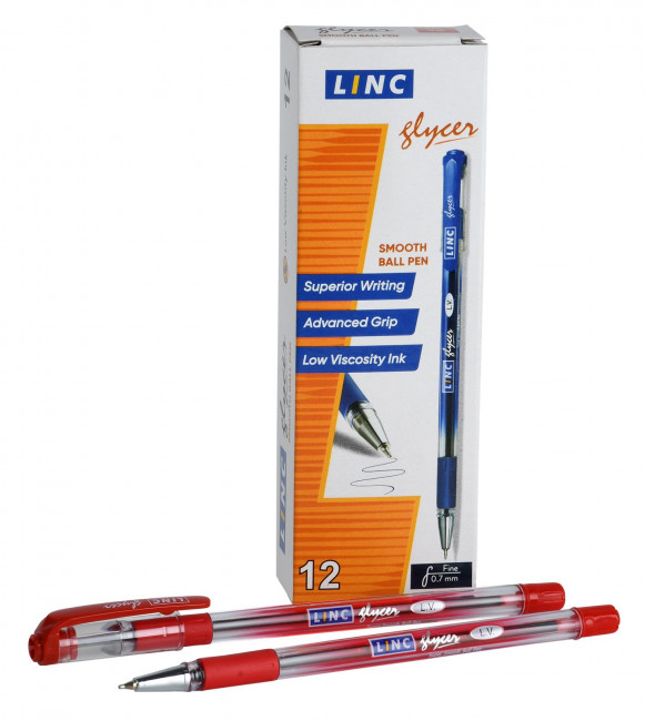 Ручка шариковая красная 0,7мм "Glycer" полупрозрачный круглый корпус, Linc/1300RF/red (12/72)