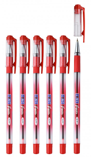 Ручка шариковая красная 0,7мм "Glycer" полупрозрачный круглый корпус, Linc/1300RF/red (12/72)