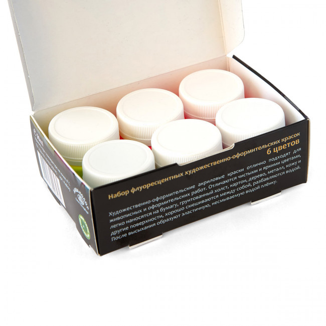 Набор красок 15мл акриловых флуоресцентных 6цв, Аква-колор/К4809