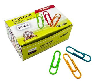 Скрепки 28 мм. INTELLIGENT 100шт. DE-428 цветные "Неон" в к/кор (5/500)