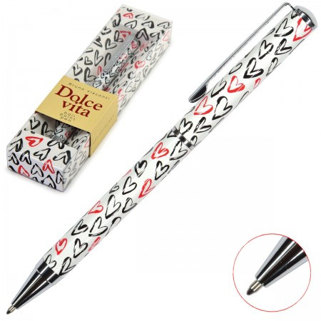Ручка шариковая автоматическая 0,5мм синяя "Dolce Vita. Сердечки красные и черные", BV/20-0252/05 Ручка шариковая автоматическая 0,5мм синяя "Dolce Vita. Сердечки красные и черные", BV/20-0252/05