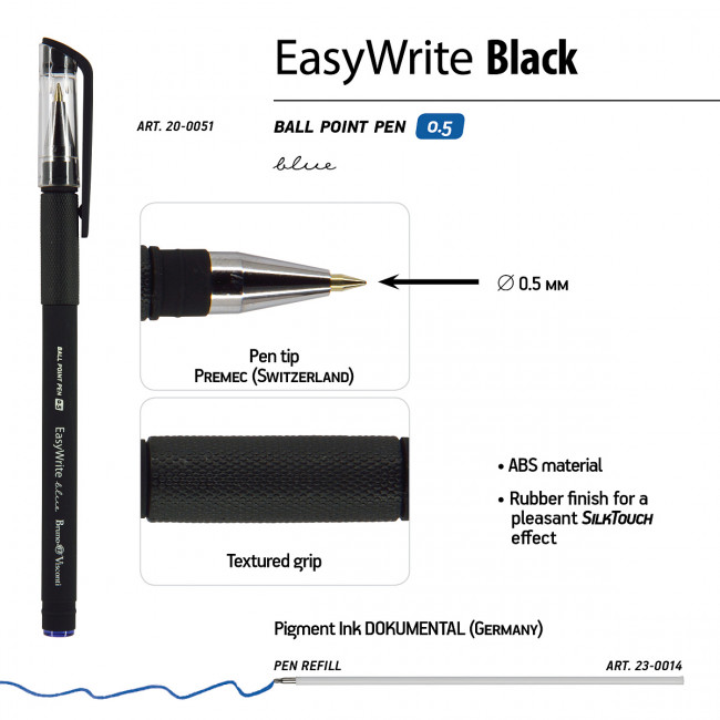 Ручка шариковая 0,5мм синяя "EasyWrite. Black", BV/20-0051 (24)