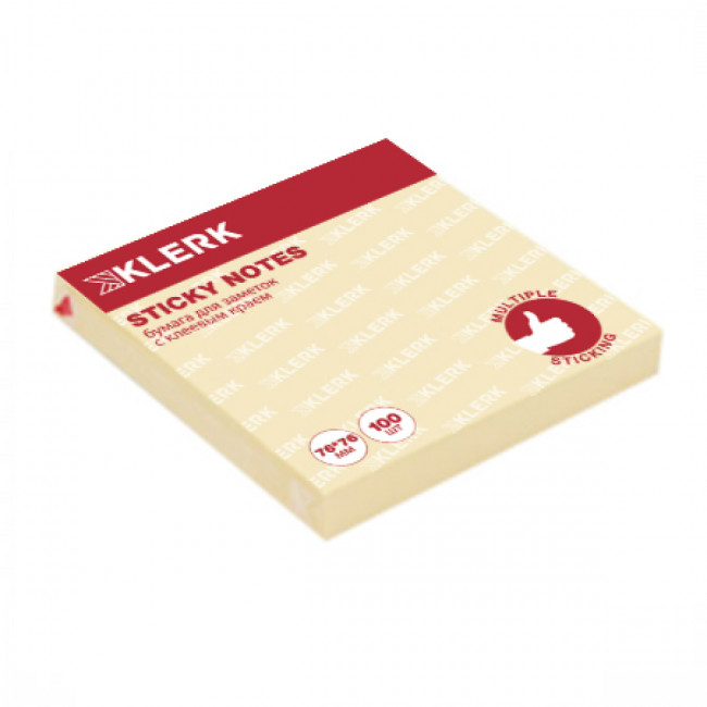 Блок самоклеящийся 76*76мм, 100л, желтый, пастель