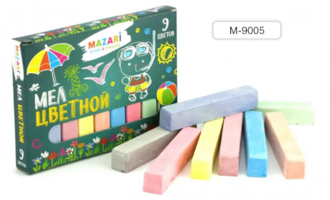 Мел цветной, 9 цветов, карт.коробка